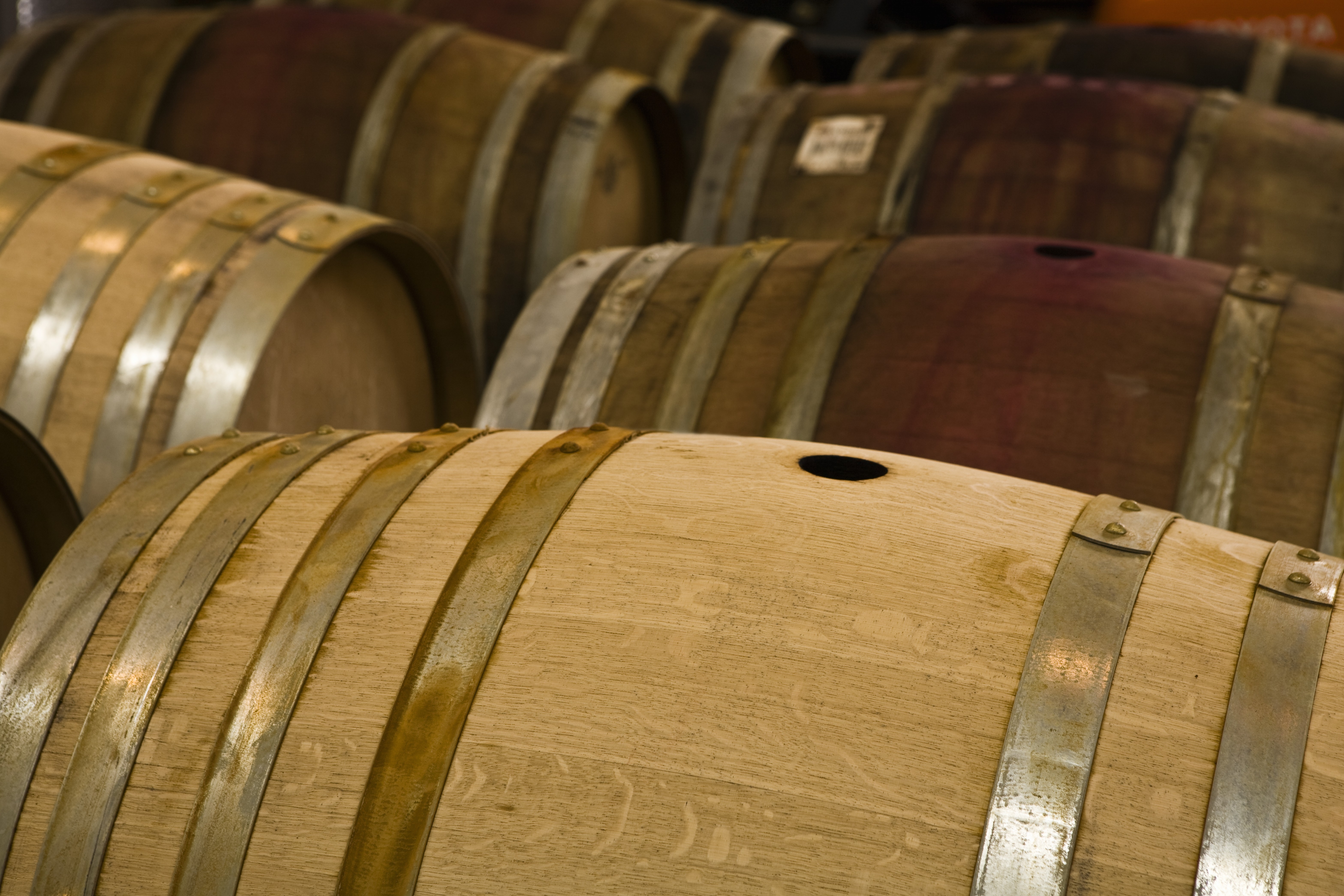Wine barrels in storage